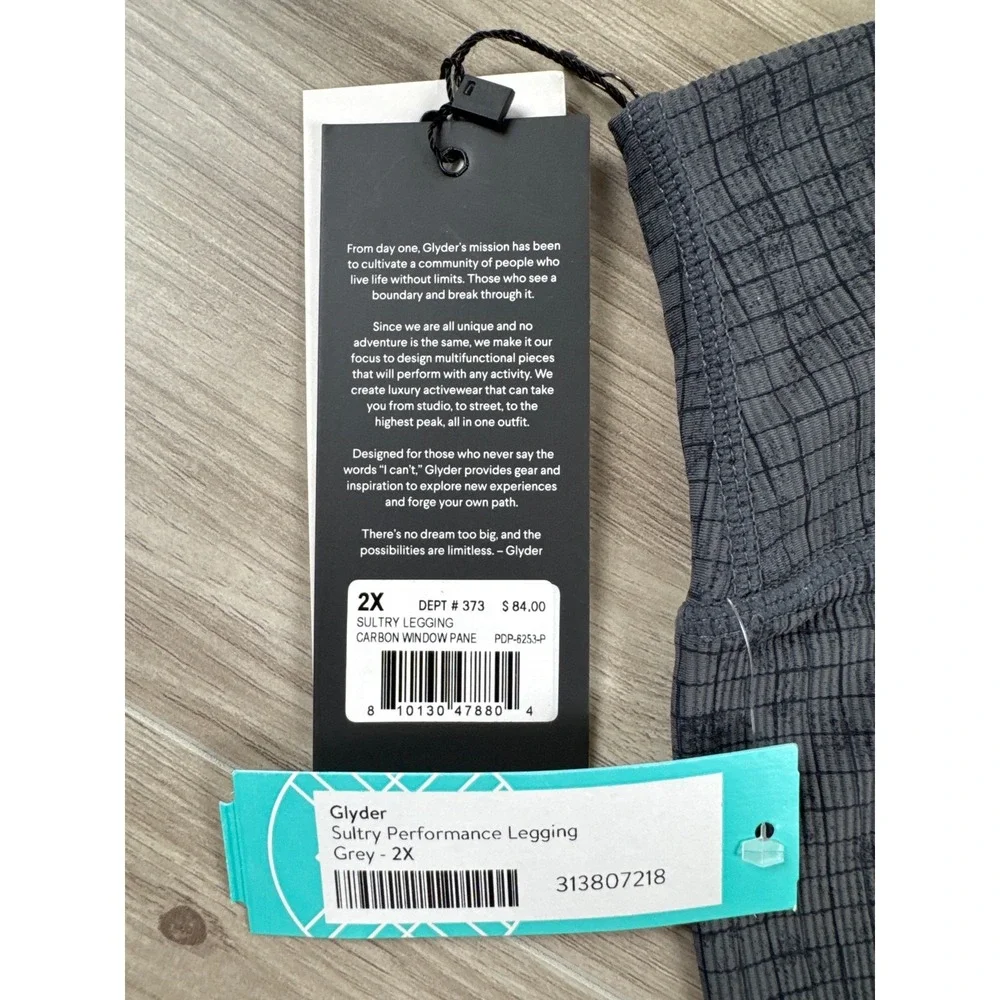 Glyder Sultry Performance Leggings Grey Carbon Window‎ Pane 2XL NWT